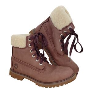 Timberland Womens Pre-owned Grape Leather Fur Lined Winter Boots - sz. 8 1/2